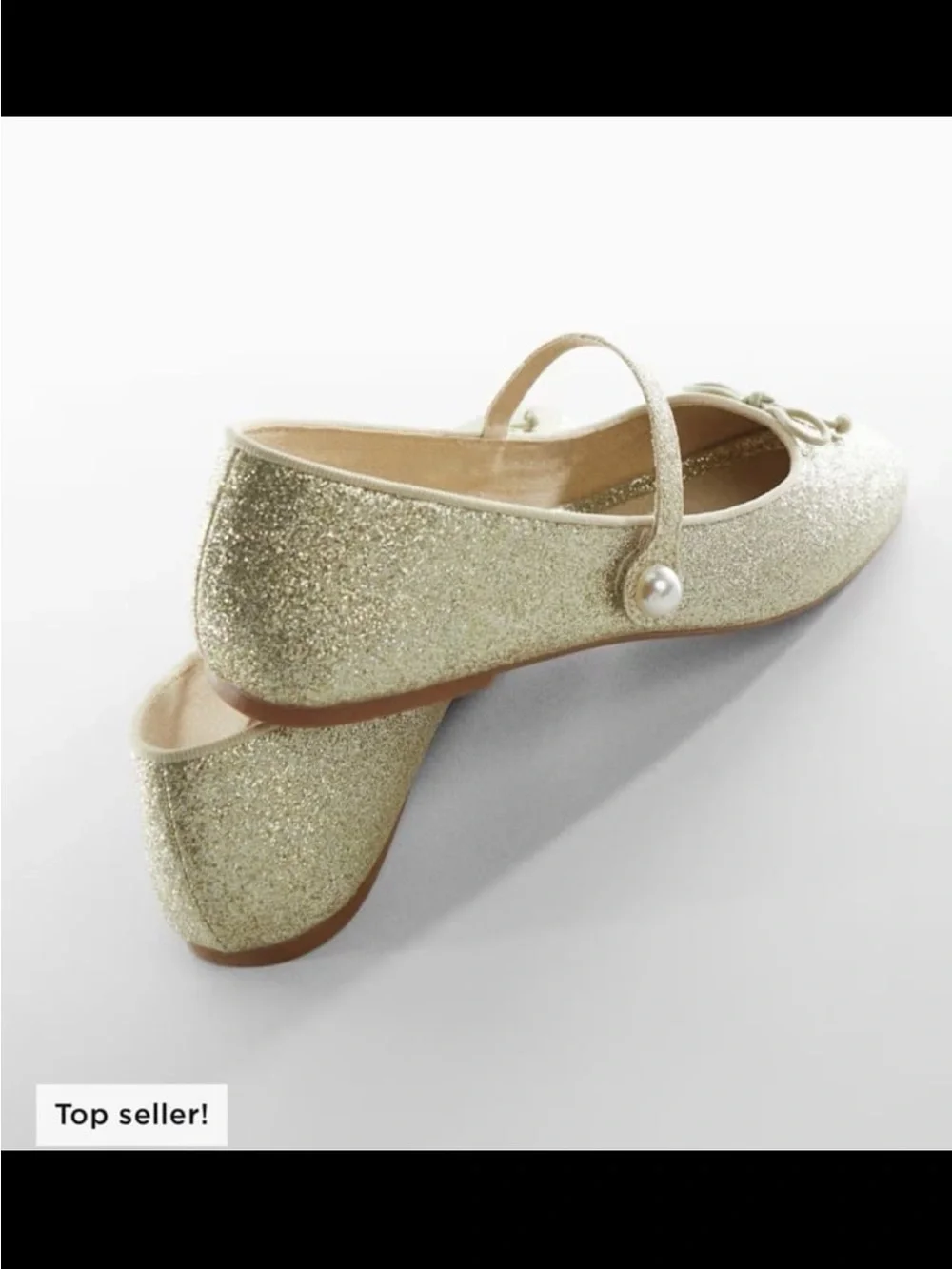 Mango Girls Glitter Mary Jane Flats with Bow - Gold